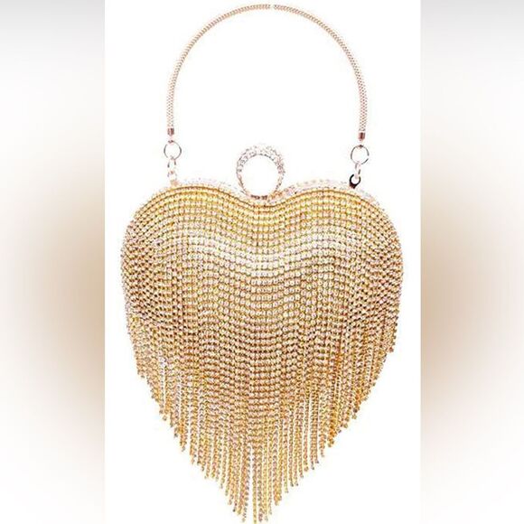 Handbags - Luxury Heart Shape Rhinestone Tassel Evening Clutch Bag Party Purse Valentine’s